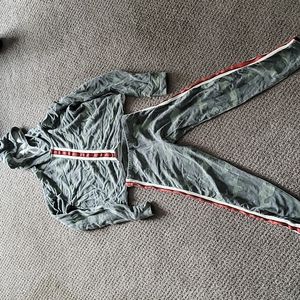 Designer outfit Flowers By Zoe camo sweats with red line down sides, crop hoodie